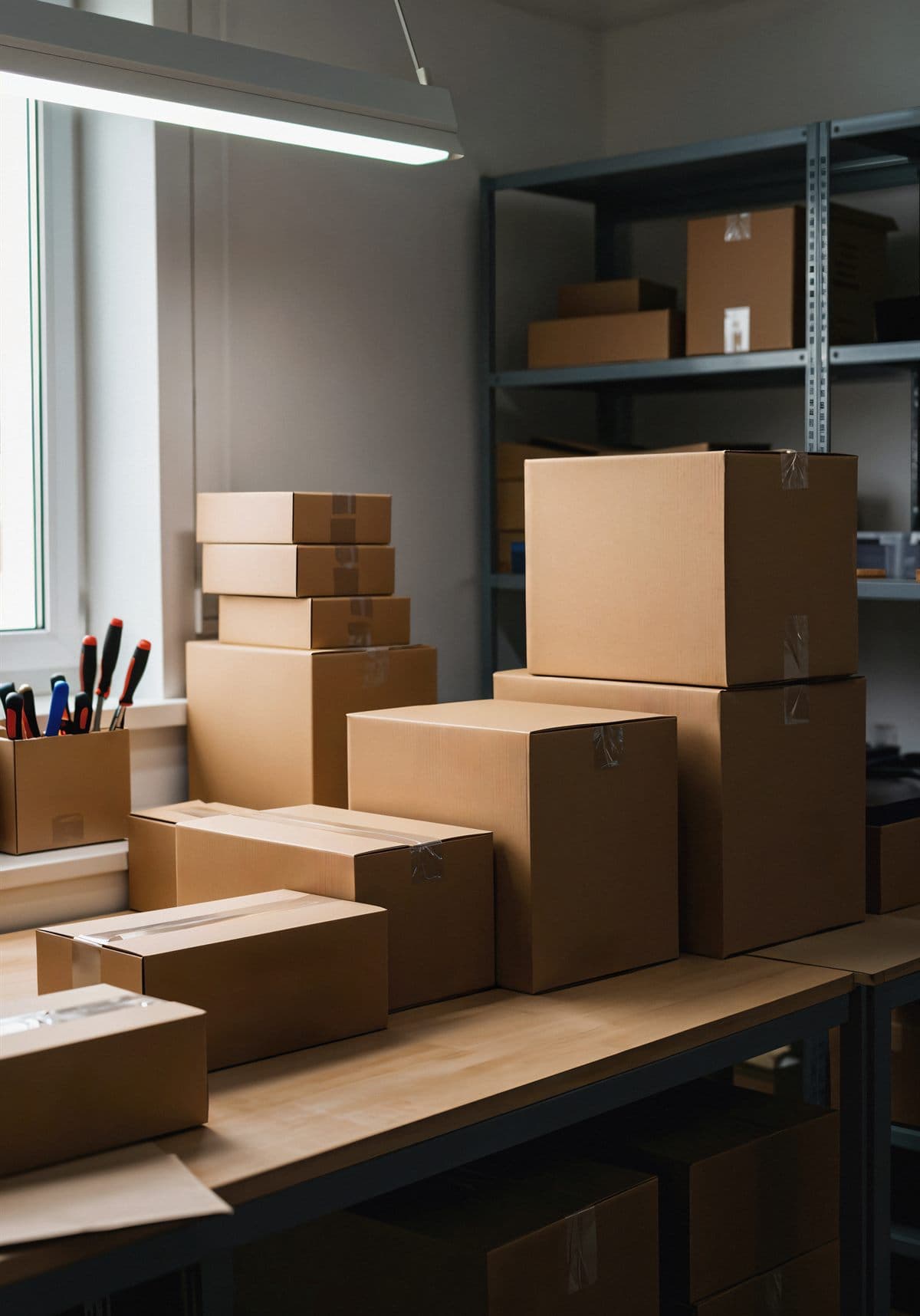 Cartons et pièces détachées préparés pour le transport